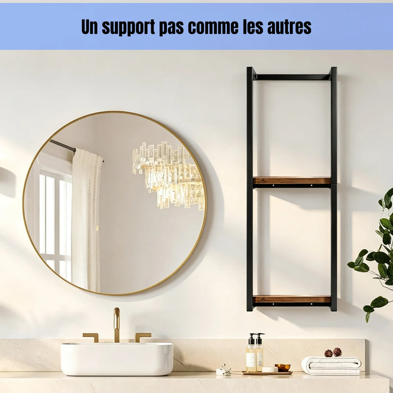 Porte-Serviette Mural 2 Niveaux avec Étagère Noir