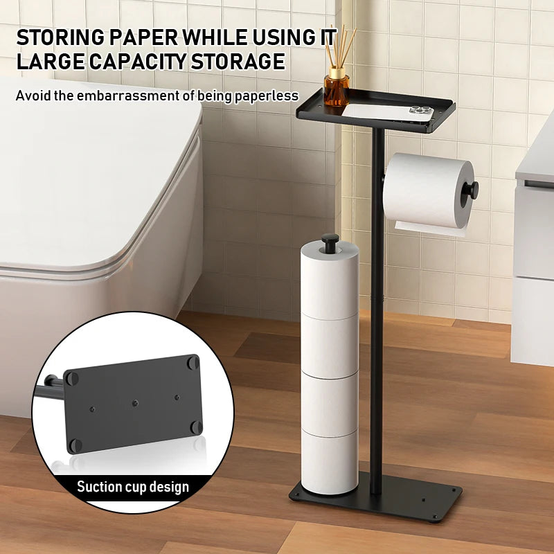 Porte-Papier Toilette sur Pied Noir avec Réserve, avec ou sans Tablette
