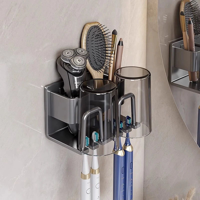 Porte-Brosse à Dents Électrique Mural, 2 à 6 Gobelets, Gris ou Blanc