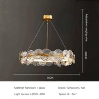 Lustre Suspension Cuisine Anneau LED Disques de Verre Doré, Ø 40 à 80 cm