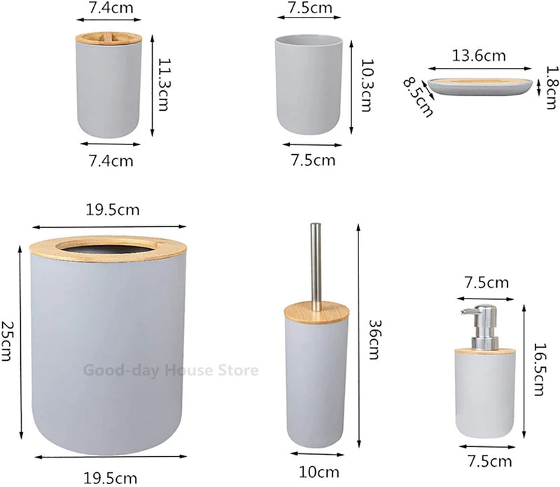 Accessoires Salle de Bain Bambou à la Pièce, 6 Articles, 3 Coloris