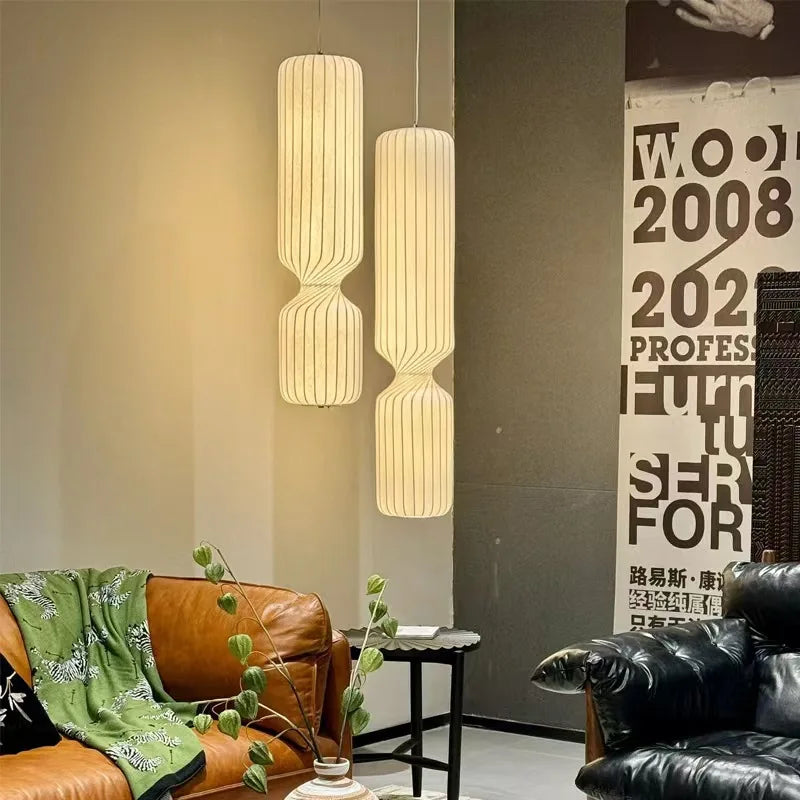 Suspension Cuisine ou Lampadaire Plissé Blanc en Tissu, 60 à 160 cm