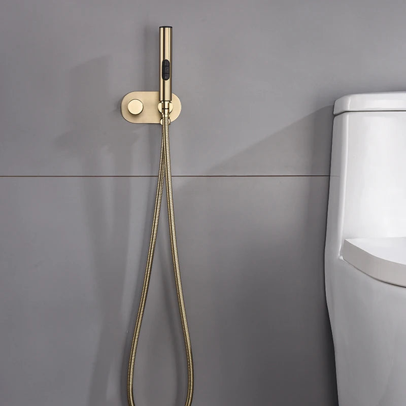 Douchette WC Murale Laiton, Mitigeur Eau Chaude et Froide, Flexible 1,5 m