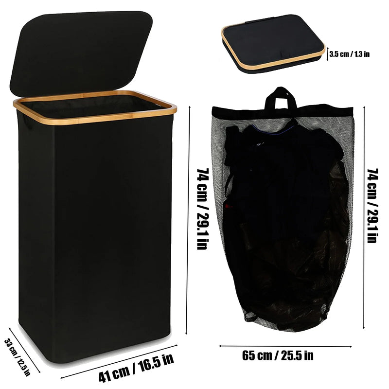 Panier à Linge Pliable 100 L Couvercle et Sac Amovible