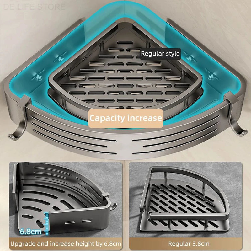Étagère d'Angle de Douche Aluminium Sans Perçage, 1 ou 2 Niveaux