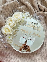 Plateau Miroir Rond Acrylique 20 cm avec 50 Perles Décoratives