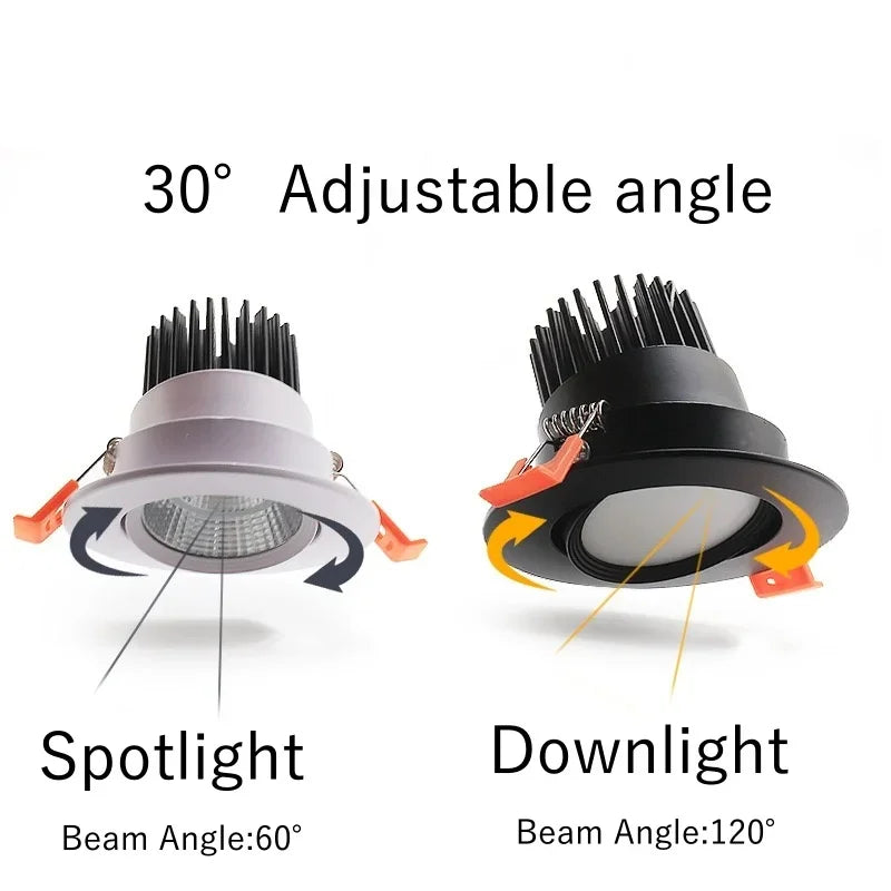 Spot LED Encastrable Cuisine Orientable COB, Blanc, Argent ou Noir, 5 à 12 W