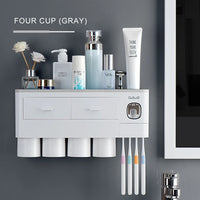 Porte-Brosse Mural Magnétique avec Tiroir et Distributeur de Dentifrice, 2 à 4 Gobelets