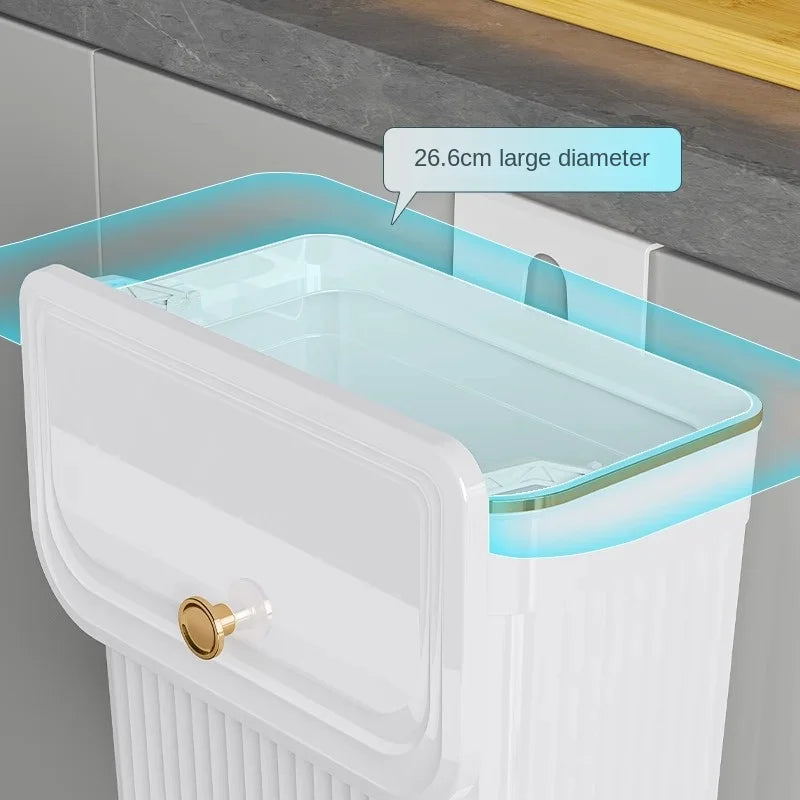 Poubelle de Cuisine Suspendue avec Couvercle Coulissant, Blanc ou Vert, 2 Hauteurs