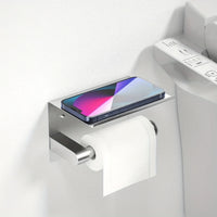 Porte-Papier Toilette Mural Inox Brossé avec Tablette, Collage ou Vissage