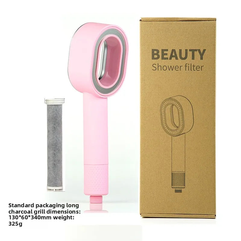 Pommeau de Douche Filtrant à Tête Ovale Ajourée, Cartouche Charbon, 7 Coloris