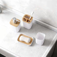 Ensemble Accessoires Salle de Bain Blanc et Bambou, 4 Pièces