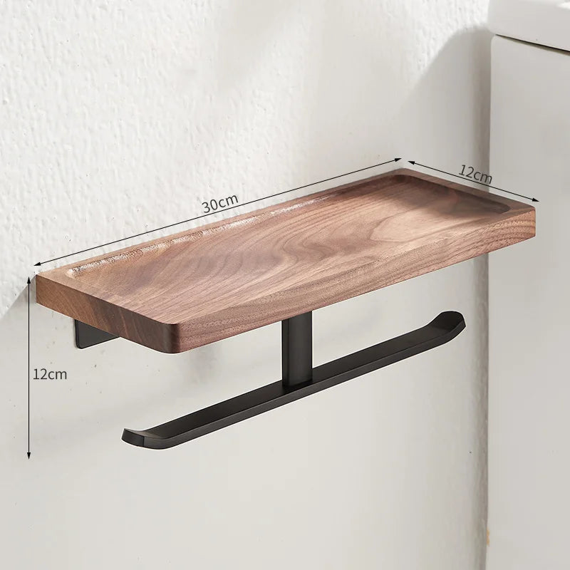 Porte-Papier Toilette Mural avec Tablette en Bois, Noir ou Blanc, 16 à 30 cm