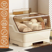 Étagère à Vaisselle avec Couvercle Beige Anti-Poussière