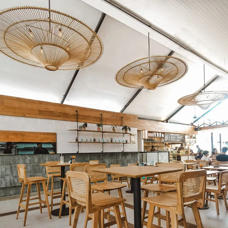 Suspension Cuisine Rotin Chapeau de Paille Wabi-Sabi, Ø 60 à 120 cm