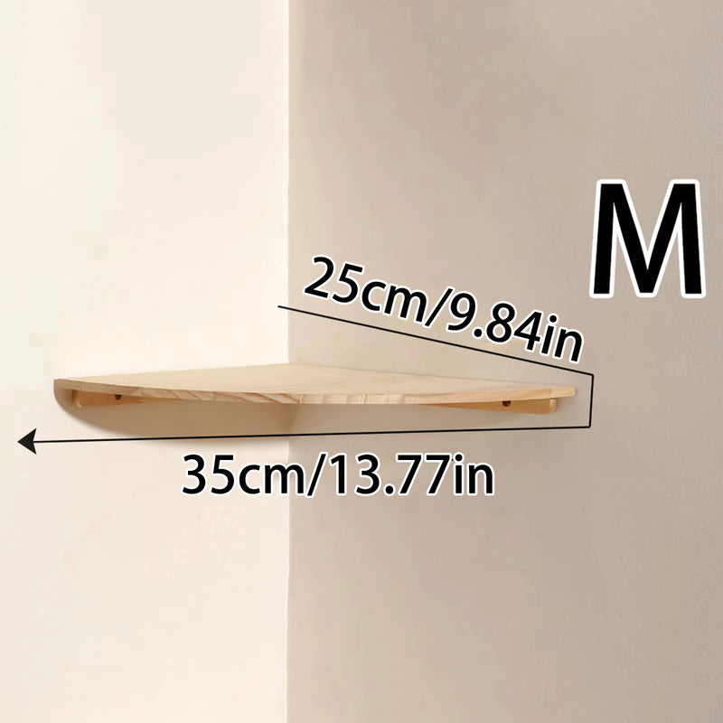 Étagère d'Angle Murale Quart de Rond en Bois, Petite, Moyenne ou Grande