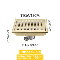 Caniveau de Douche Carré Anti-Odeur Inox 304, Grille 11 ou 15 cm