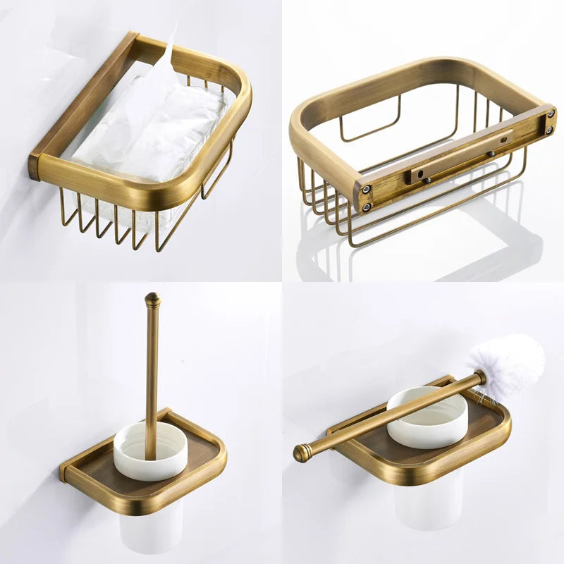 Accessoires Salle de Bain Laiton Vieilli Brossé à la Pièce, 9 Articles