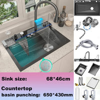 Évier de Cuisine Inox 304 Multifonction, Robinet Cascade, 68 à 100 cm