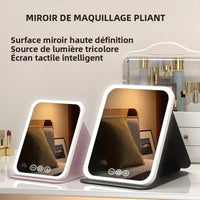 Miroir de Maquillage LED Tactile Pliant, Rose ou Blanc, 2 Tailles