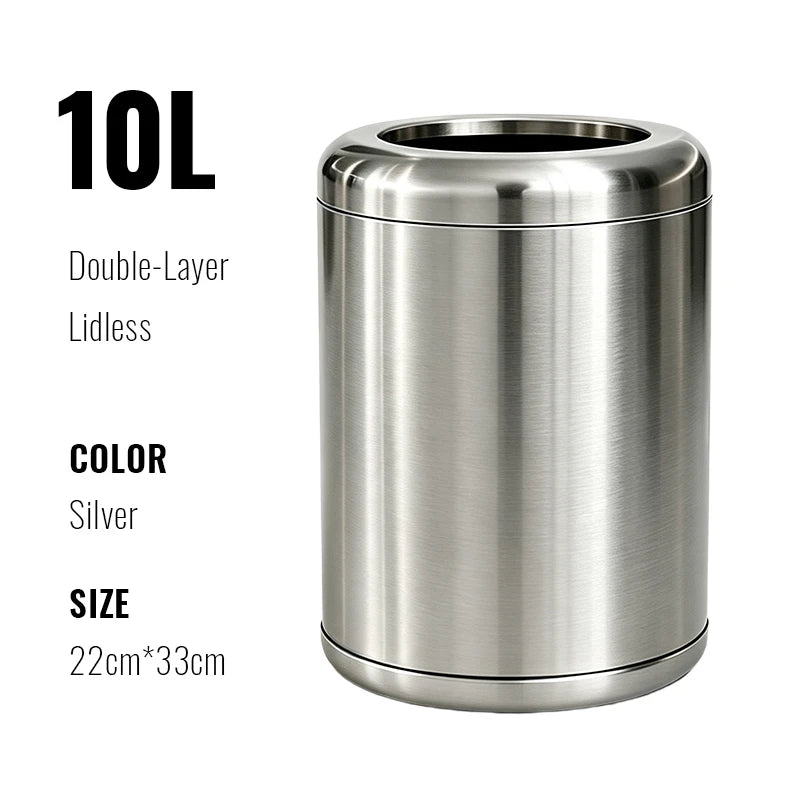 Poubelle de Salle de Bain Luxe Inox Double Couche 8 ou 10 Litres