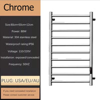 Sèche-Serviette Électrique Mural à Échelle 10 Barres Inox 80 x 50 cm