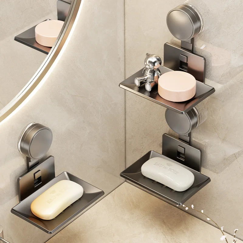 Porte-Savon à Ventouse Mural Sans Perçage avec Égouttoir Blanc ou Gris