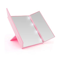 Miroir de Maquillage LED Pliant 3 Volets, Blanc, Noir ou Rose