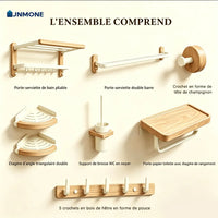 Set Accessoires Salle de Bain Bois et Blanc 7 Pièces