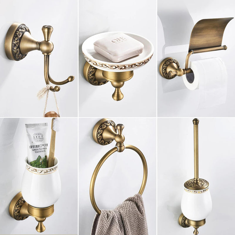 Ensemble d'Accessoires de Salle de Bain Bronze Antique avec Étagère