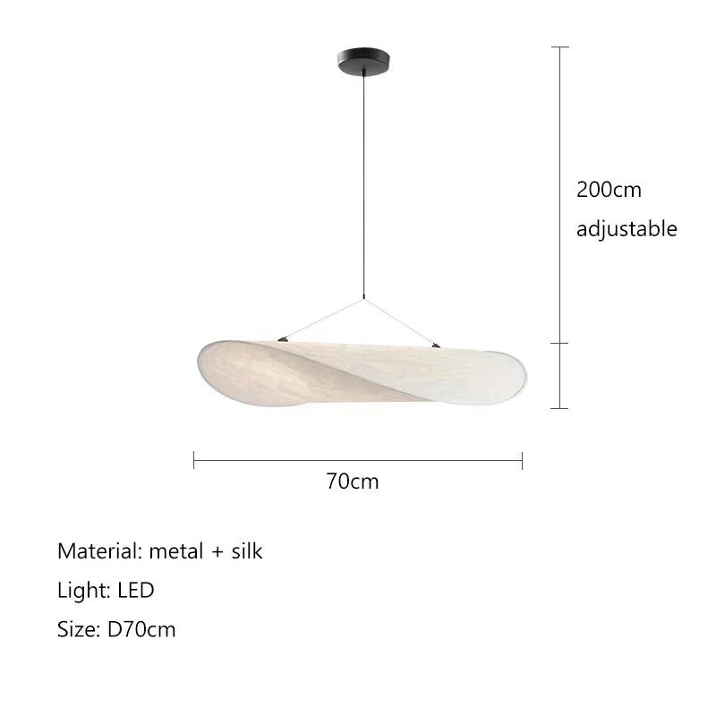 Suspension Cuisine Soie Blanche LED, Diamètre 40 à 80 cm