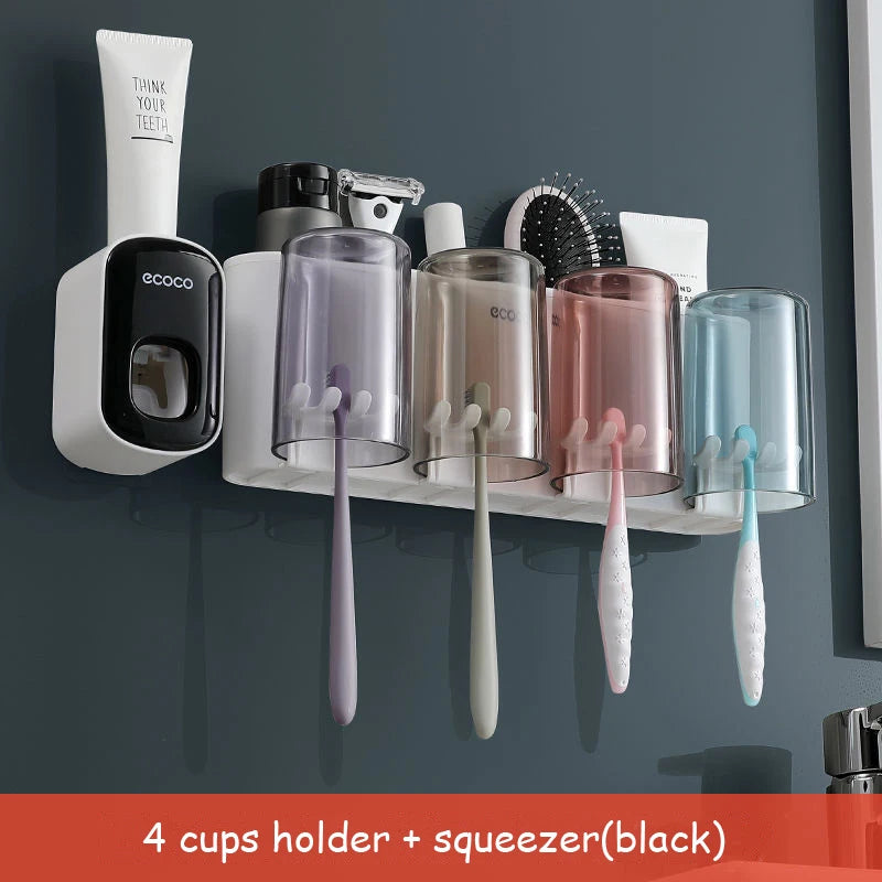 Porte-Brosse à Dents Mural Sans Perçage, 2 à 4 Gobelets, Distributeur Optionnel