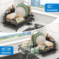 Égouttoir à Vaisselle Extensible 36 à 57,5 cm, Porte-Couverts, Bec Pivotant