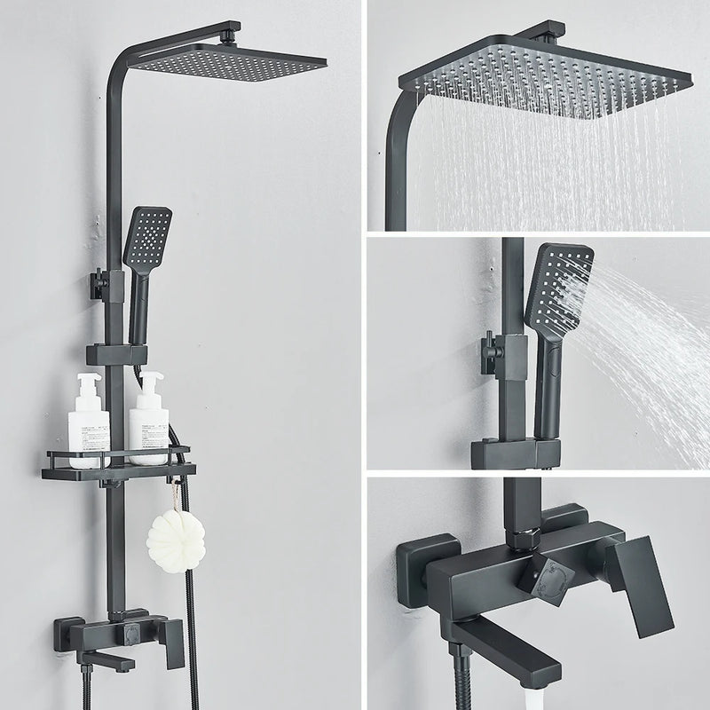 Colonne de Douche Carrée 3 ou 4 Voies avec Bec de Bain
