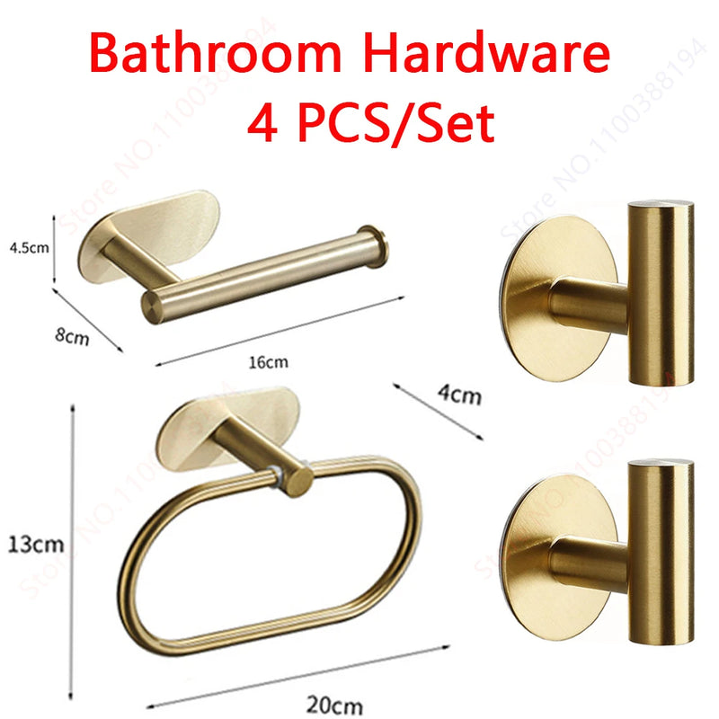 Accessoires Salle de Bain Adhésifs Sans Perçage Noir, Doré ou Argent à la Pièce, 24 Articles
