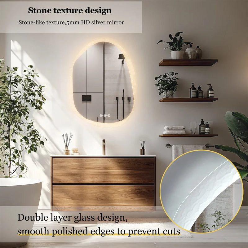 Miroir LED Salle de Bain Organique Anti-Buée Tactile Effet Pierre