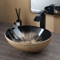 Vasque à Poser Ovale en Céramique avec Robinet et Bonde, 9 Décors