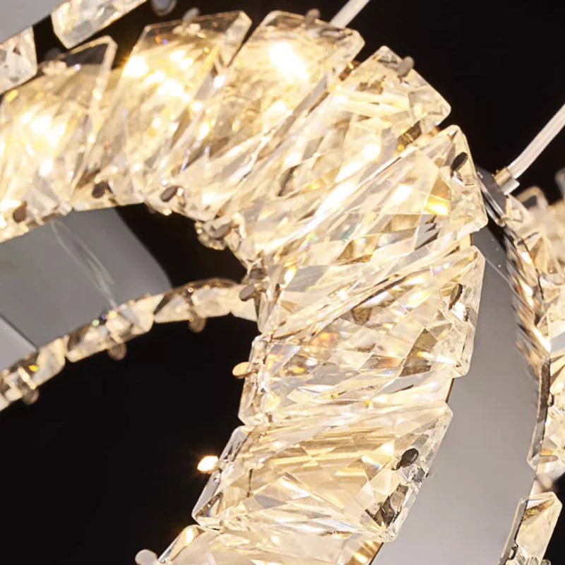 Suspension Cuisine LED Cristal Linéaire à Anneau, 90 à 150 cm