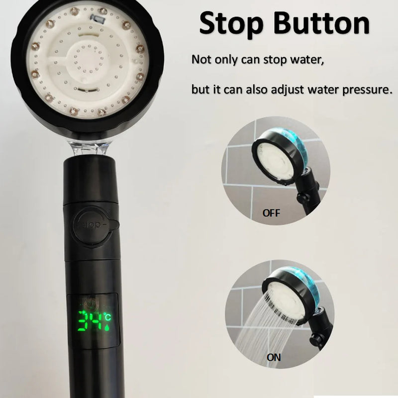 Pommeau de Douche LED Affichage Numérique Température Noir