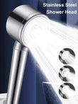 Pommeau de Douche Inox Brossé Haute Pression 3 Modes