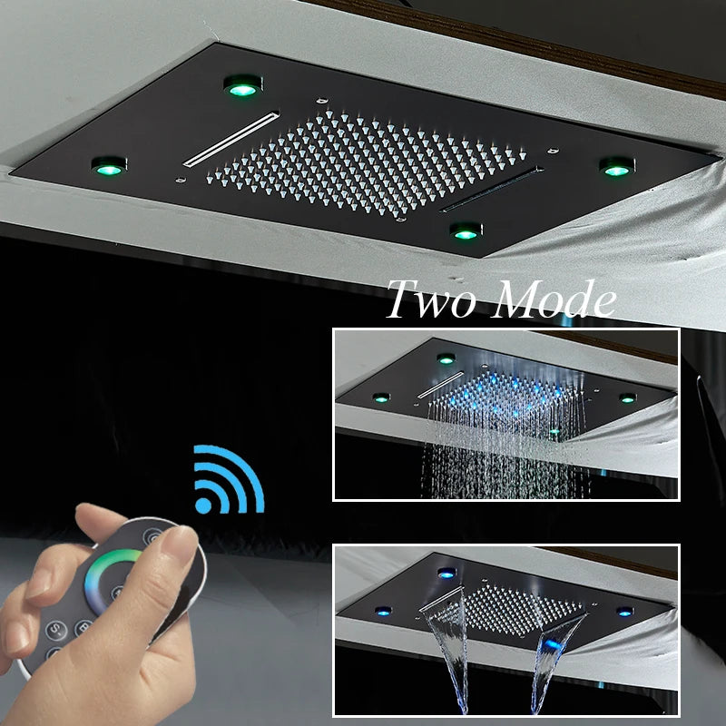 Douche Encastrable LED Plafond Cascade Noir Mat