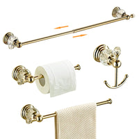 Ensemble Accessoires Salle de Bain Cristal Doré ou Chromé, 4 Pièces