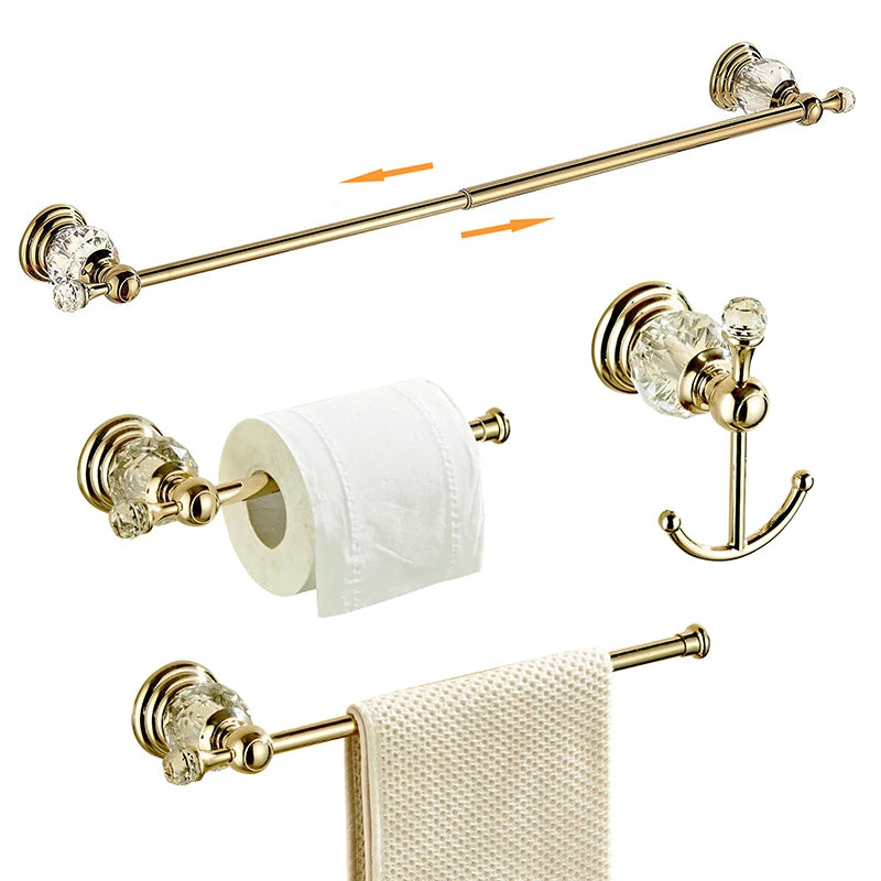 Ensemble Accessoires Salle de Bain Cristal Doré ou Chromé, 4 Pièces