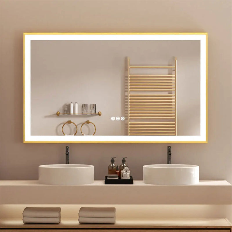 Miroir LED Salle de Bain Cadre Doré Anti-Buée Tactile, 80 à 120 cm