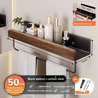 Étagère Salle de Bain Noyer Foncé avec ou sans Barre Porte-Serviette, 30 à 60 cm