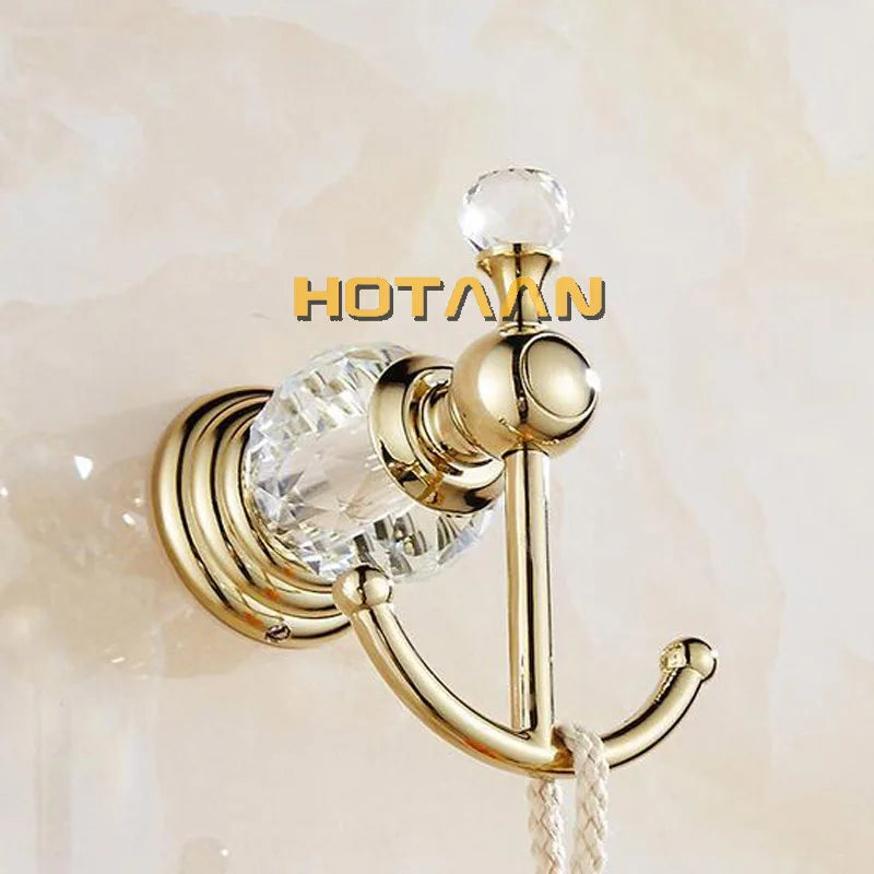Accessoires Salle de Bain Dorés Cristal à la Pièce, 16 Articles