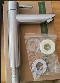 Robinet Lave-Main Eau Froide Inox 304, Bec Droit, Noir ou Brossé