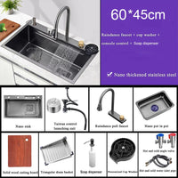 Évier de Cuisine Multifonction Cascade Noir avec Lave-Tasse