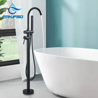 Robinet de Baignoire sur Pied Noir Mat Bec Pivotant