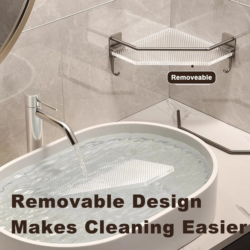 Étagère de Douche d'Angle Acrylique Sans Perçage Cadre Aluminium 32 cm